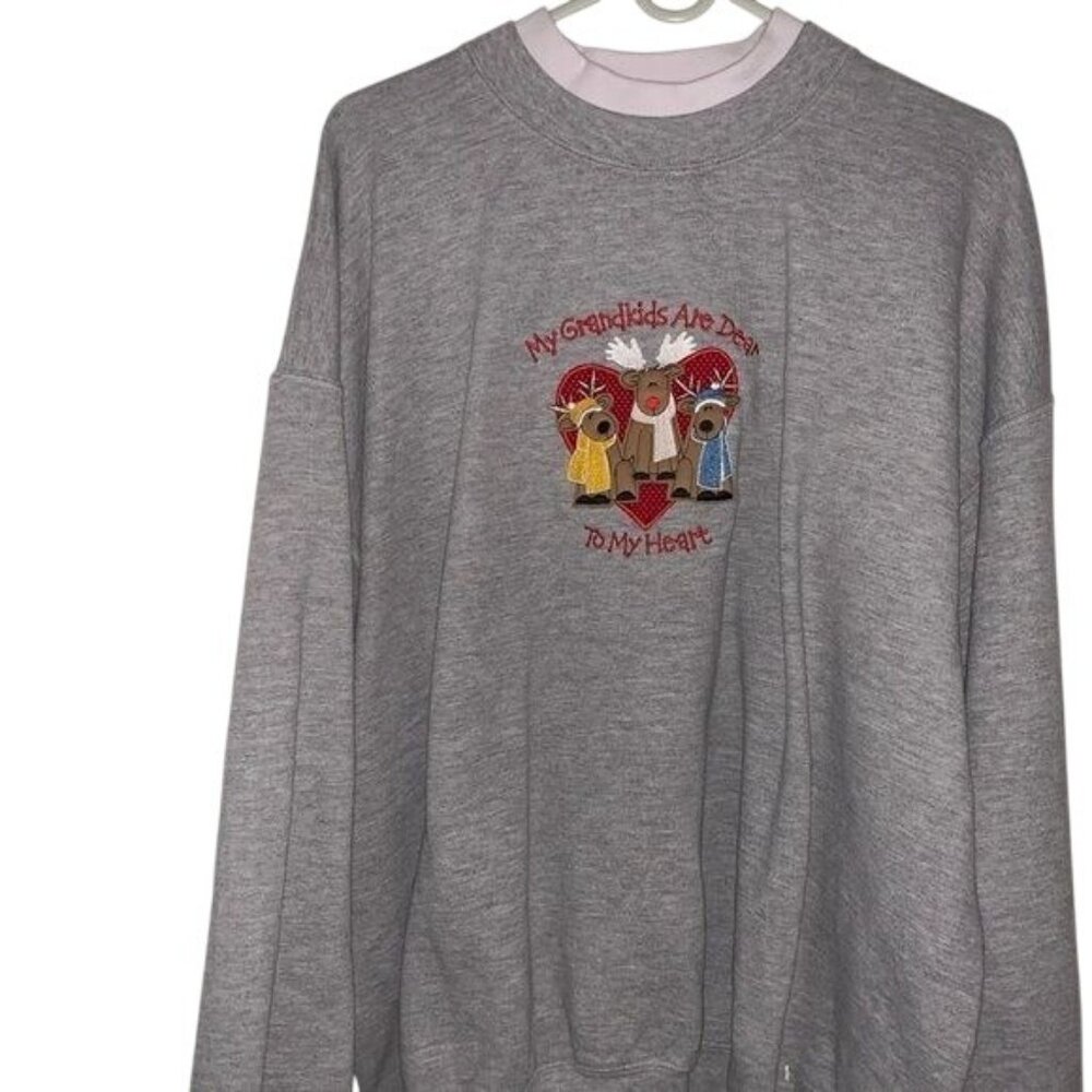 Vintage M C Sportswear Gray Sweatshirt My Grandkids Are Dear To My Heart Reindee
